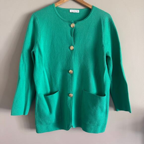 J. Crew Giselle Kelly Green Sweater Blazer Gold Button Sweater Size Small BO154 - Picture 1 of 5